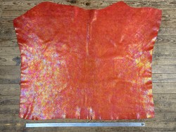 Peau de veau velours gros grain reflets holographique - rouge - Maroquinerie - cuir en stock