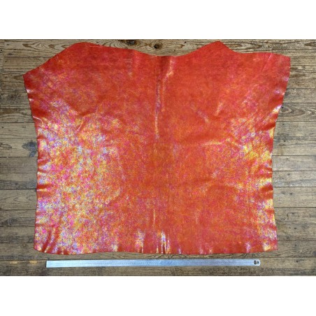 Peau de veau velours gros grain reflets holographique - rouge - Maroquinerie - cuir en stock