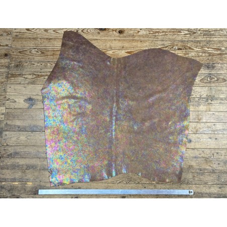 Peau de veau velours gros grain reflets holographique - brun - Maroquinerie - cuir en stock