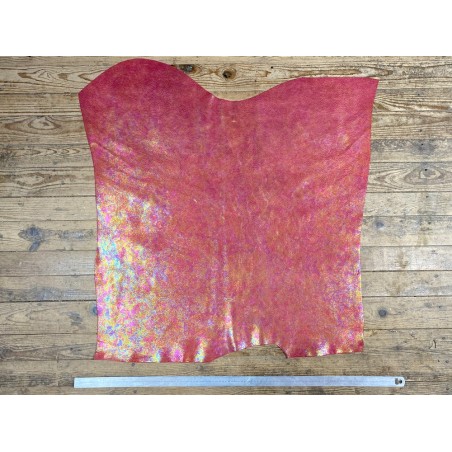 Peau de veau velours gros grain reflets holographique - framboise - Maroquinerie - cuir en stock