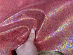 Peau de veau velours gros grain reflets holographique - framboise - Maroquinerie - Cuir en stock