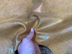 Peau de veau velours gros grain reflets holographique - jaune ocre - Maroquinerie - Cuir en stock