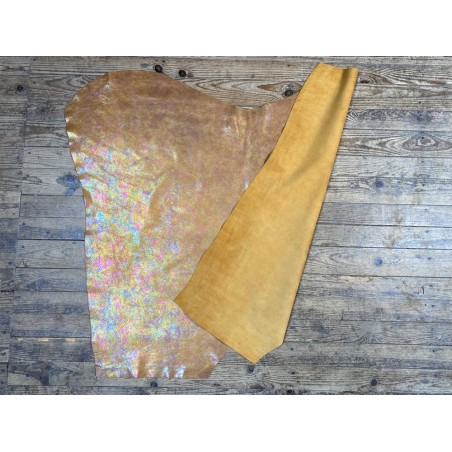 Peau de veau velours gros grain reflets holographique - jaune ocre - Maroquinerie - Cuirenstock