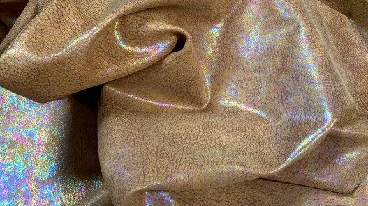 Peau de veau velours gros grain reflets holographique - jaune ocre - Maroquinerie - Cuir en Stock