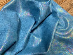 Peau de veau velours gros grain reflets holographique - bleu turquoise - Maroquinerie - Cuir en Stock