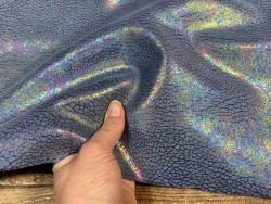 Peau de veau velours gros grain reflets holographique - bleu jeans - Maroquinerie - Cuir en stock