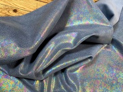 Peau de veau velours gros grain reflets holographique - bleu jeans - Maroquinerie - Cuir en Stock