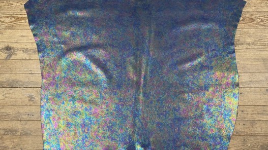 Peau de veau velours gros grain reflets holographique - bleu marine - Maroquinerie - cuir en stock