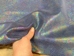 Peau de veau velours gros grain reflets holographique - bleu marine - Maroquinerie - Cuir en stock