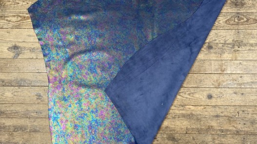 Peau de veau velours gros grain reflets holographique - bleu marine - Maroquinerie - Cuirenstock