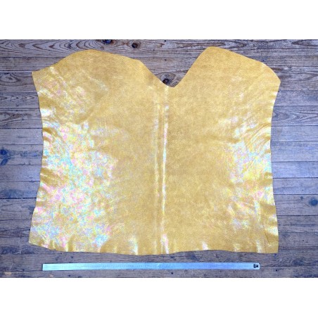 Peau de veau velours gros grain reflets holographique - jaune - Maroquinerie - cuir en stock