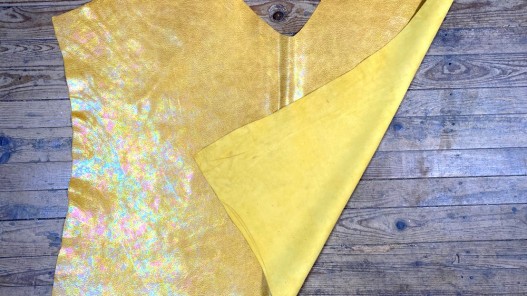 Peau de veau velours gros grain reflets holographique - jaune - Maroquinerie - Cuirenstock