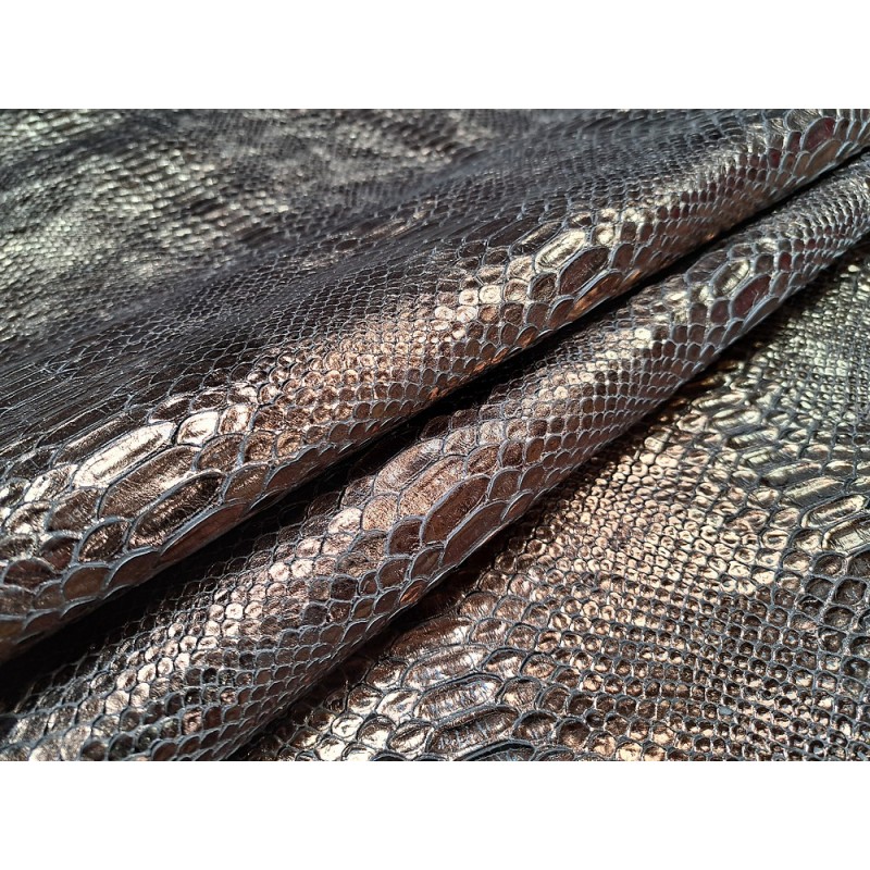 Peau de vachette métallisé python -bronze - Cuir en stock