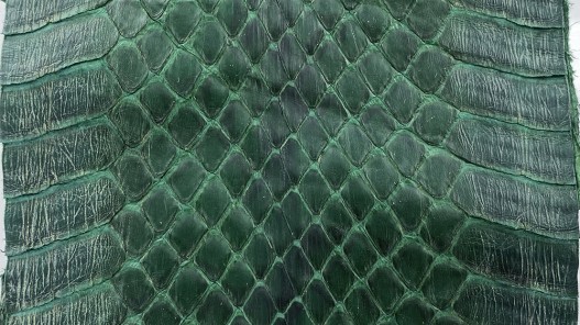 Peau de cuir de serpent véritable - Cobra ciré vert forêt - accessoire - Cuir en stock