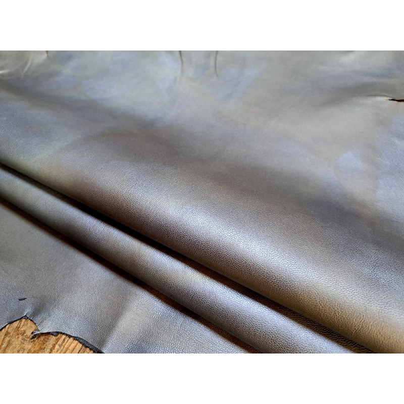 Peau de cuir de chèvre métallisé nuancé - gris bleuté - maroquinerie - Cuir en Stock