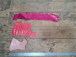 Lot de 3 morceaux de cuir de crocodile véritable rose - bijou - maroquinerie - accessoire - Cuir en stock