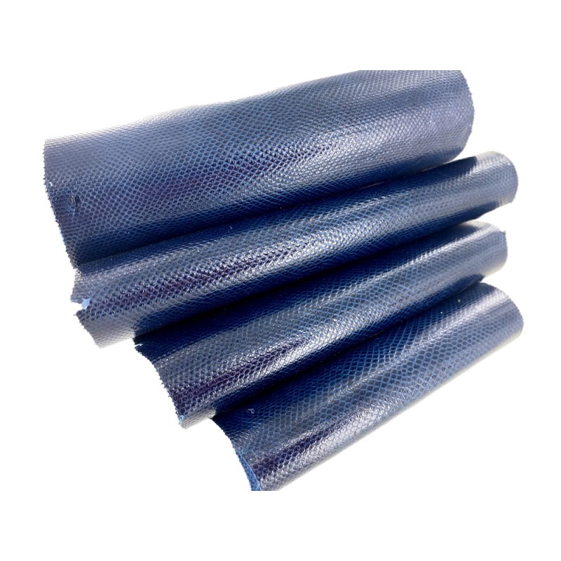 Peau de cuir de karung - Cuir exotique - serpent - Bleu France mat - Cuir en stock