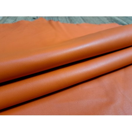 Peau de cuir d'agneau nappa orange - Cuir en stock