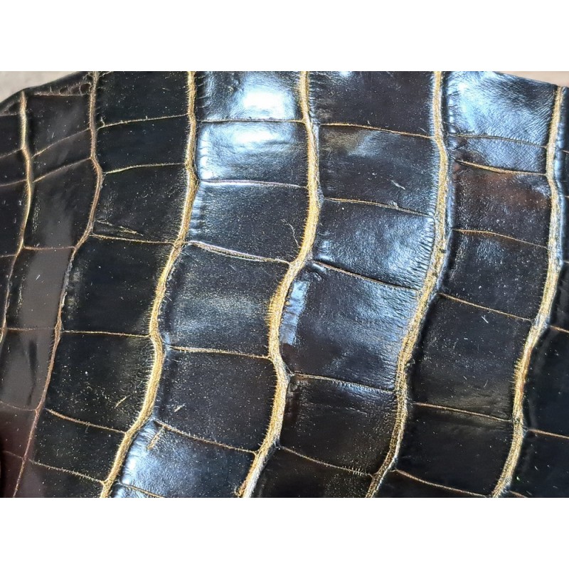 Cuir de crocodile véritable - noir gold -maroquinerie bijoux cuir en stock