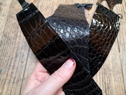 Lot de 3 morceaux de cuir de crocodile véritable noir - bijou - maroquinerie - accessoire - Cuir en stock