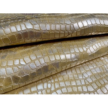 Peau de veau velours métallisé grain croco - Jaune - Maroquinerie - Cuir en Stock