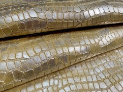 Peau de veau velours métallisé grain croco - Jaune - Maroquinerie - Cuir en Stock