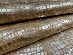 Peau de veau velours métallisé grain croco - Jaune ocre - Maroquinerie - Cuir en Stock