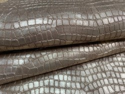 Peau de veau velours métallisé grain croco - Brun - Maroquinerie - Cuir en Stock