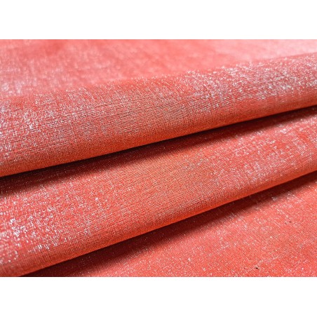 Peau de veau velours pailleté lin - corail - maroquinerie - cuir en stock