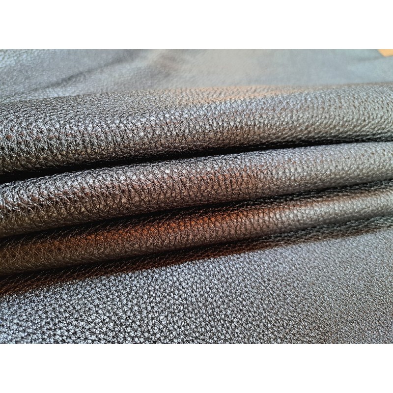 Demi-peu de cuir de taurillon métallisé - gros grain - gris acier - Cuir en Stock
