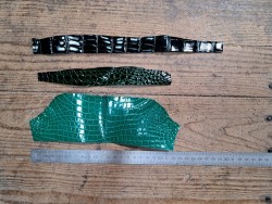 lot de morceaux de cuir de crocodile vert - maroquinerie - bijoux - Cuir en stock