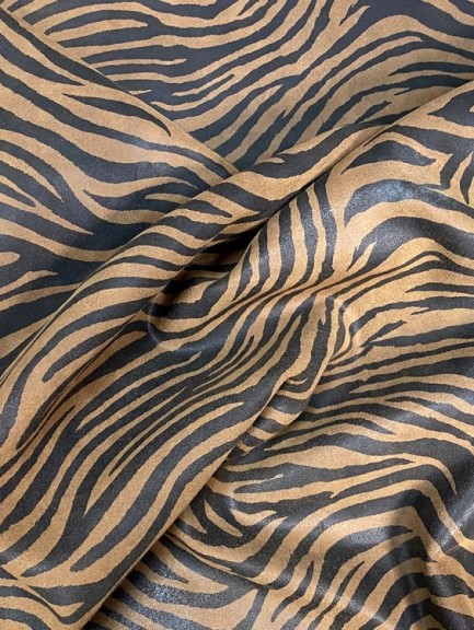Demi-peau de veau velours imprimé façon zèbre brun - Cuir en Stock