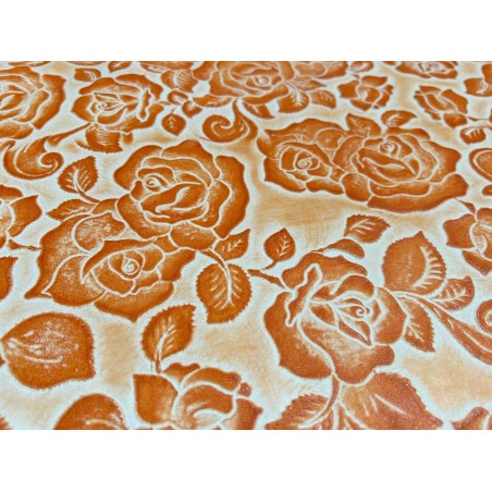 Peau de cuir de mouton motif fleuri orange - Cuir en Stock