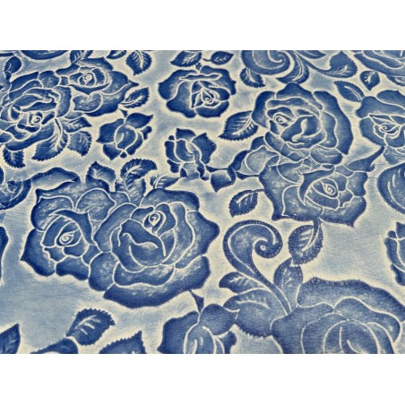 Peau de cuir de mouton motif fleuri bleu - Cuir en Stock