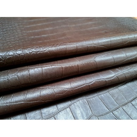 3 peaux de cuir stretch  identiques crocodile - Marron