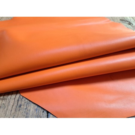 Peau de cuir de chèvre - Orange  - maroquinerie - Cuir en Stock