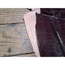 Lot de peaux de cuir de lézard - rose blush/bordeaux- soldes - bijou - accessoire - incrustation - Cuir en Stock