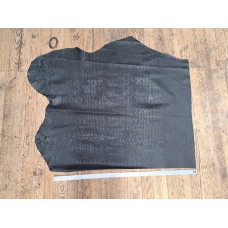 Demi-peau de cuir de veau façon crocodile noir - maroquinerie - Cuir en Stock