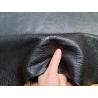 Peau de cuir de mouton crispé - noir satiné - maroquinerie ou vêtement - Cuir en stock