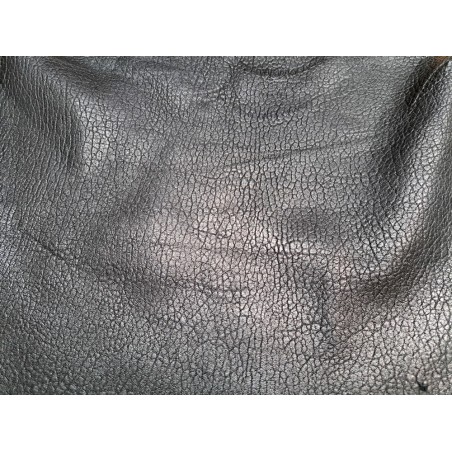 Peau de cuir de mouton crispé - noir satiné - maroquinerie ou vêtement - Cuir en stock