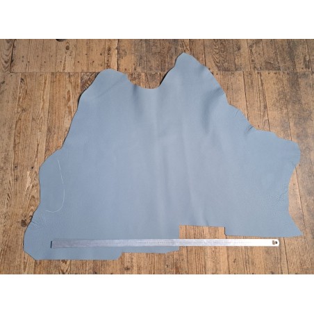 Grand morceau de cuir de taurillon - gros grain - couleur bleu gris - Cuirenstock