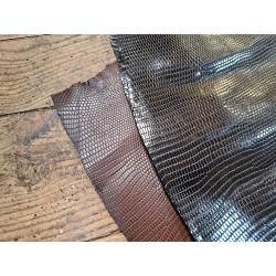 Lot de 2 peaux de cuir de lézard - A - Brun mat/Noir
