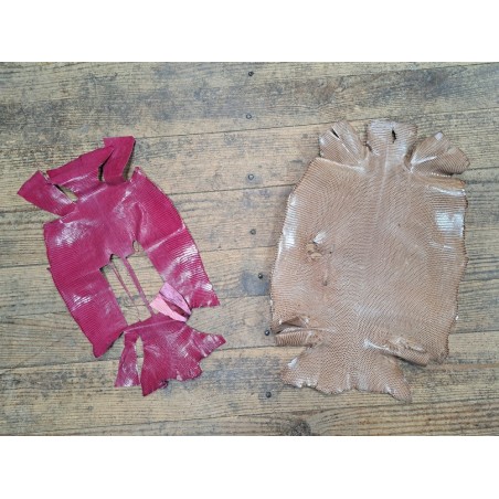 Lot de 2 peaux de cuir de lézard - B - Bambou/Rose - Cuir en Stock
