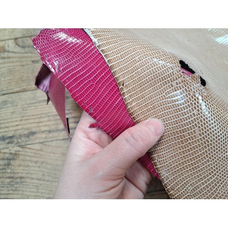Lot de 2 peaux de cuir de lézard - B - Bambou/Rose - Cuir en Stock