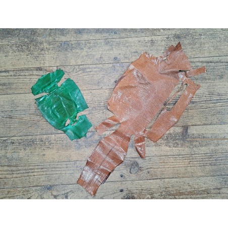 Lot de 2 peaux de cuir de lézard - C - Vert/Caramel