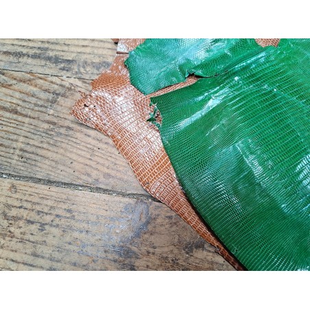 Lot de 2 peaux de cuir de lézard - C - Vert/Caramel