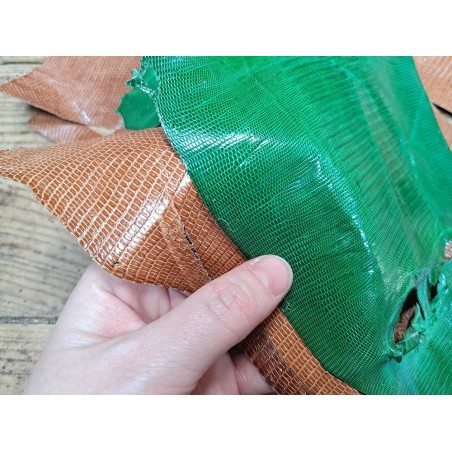 Lot de 2 peaux de cuir de lézard - C - Vert/Caramel