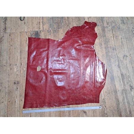 Demi-peau de cuir de vachette ciré pullup - Tannage végétal - Rouge -A
