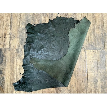 Peau de cuir d'agneau grain sovietico vert bouteille - maroquinerie - ameublement - Cuir en Stock