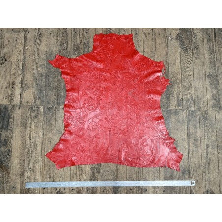 Peau de cuir d'agneau grain sovietico rouge vif - maroquinerie - Cuir en Stock